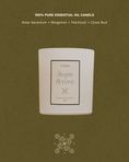 Load image into Gallery viewer, realm of reverie aromatherapy candle by Cerita on green background with fragrance notes text
